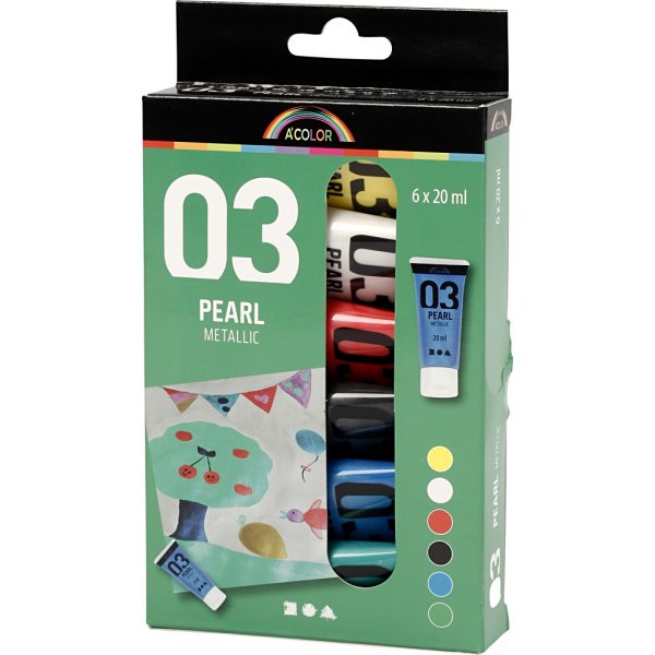 Schoolverf Acryl - Metallic - standaardkleuren - metallic - 6 x 20 ml Schoolverf Acryl - Metallic - standaardkleuren - metallic - 6 x 20 ml