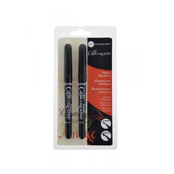Kalligrafiemarkers Zwart 2-pack - Italic, Medium & Extra Broad
