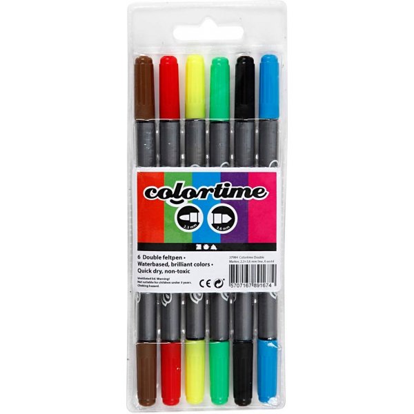 Colortime Dubbele marker - standaardkleuren - 6 st Colortime Dubbele marker - standaardkleuren - 6 st