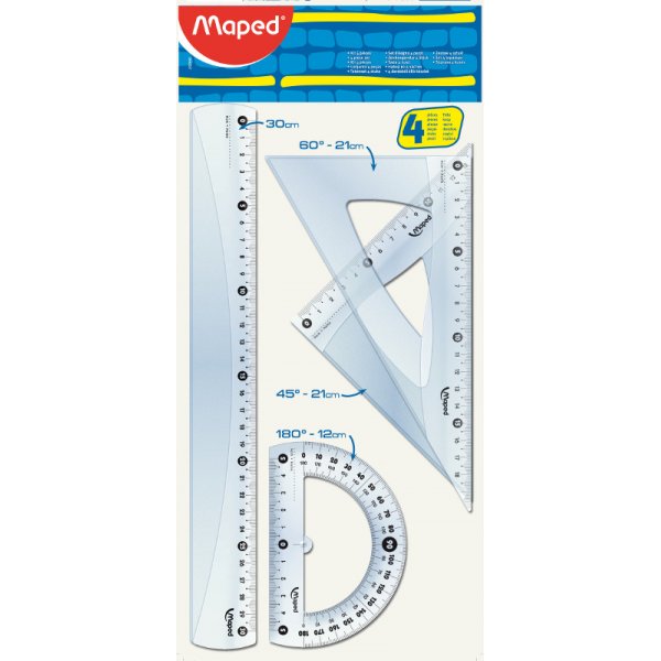Liniaalset - Maped - liniaal van 30 cm, gradenboog van 80/12 cm, liniaal van 45/21 cm en liniaal van 60/21 cm