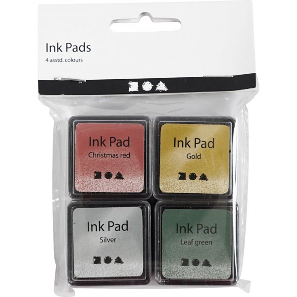 Stempelkussen 3,5 x 3,5 cm - goud - bladgroen - kerstrood - zilver - 4 st Stempelkussen 3,5 x 3,5 cm - goud - bladgroen - kerstrood - zilver - 4 st