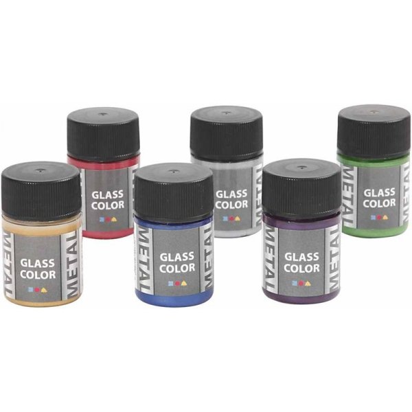 Glasverf metaal - gemengde kleuren - 6 x 30 ml Glasverf metaal - gemengde kleuren - 6 x 30 ml