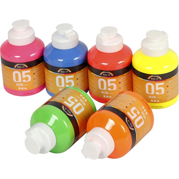 Schoolverf - Acryl - Neon - neonkleuren - 6 x 500 ml Schoolverf - Acryl - Neon - neonkleuren - 6 x 500 ml