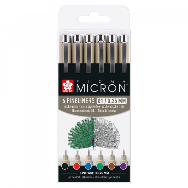 Fineliner Pigma Micron Set - 6 pennen (Basic 01)