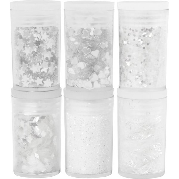 Glitter en pailletten - wit - 6 x 5 gr Glitter en pailletten - wit - 6 x 5 gr