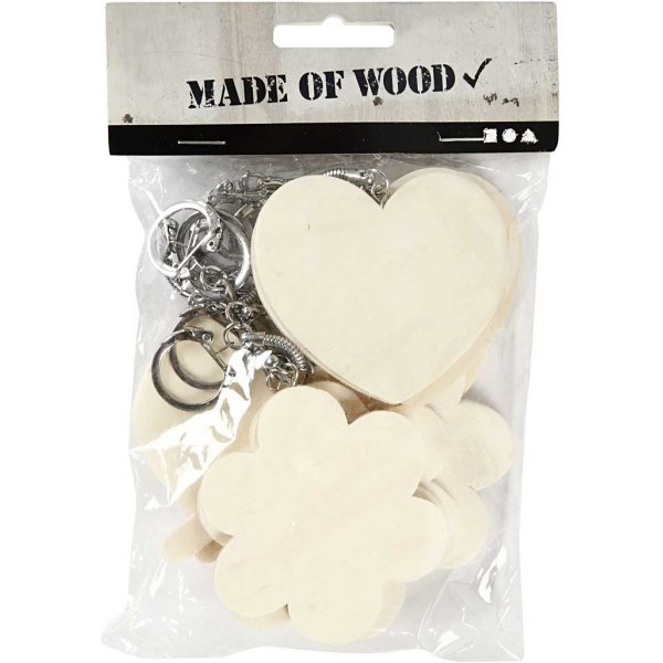 Sleutelhanger met houten bordje - 12 st Sleutelhanger met houten bordje - 12 st