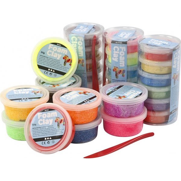 Foam Clay - gemengde kleuren - glitter - 28 blikken