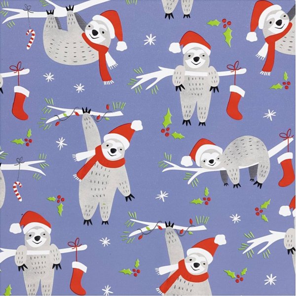 Cadeaupapier - paars - Luiaard - 5 m