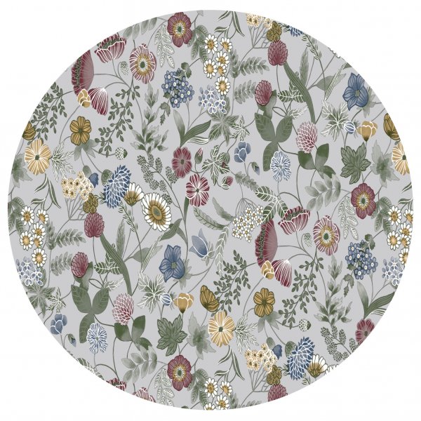 Waxdoek PVC Rond Hilda - Grijs/Multi