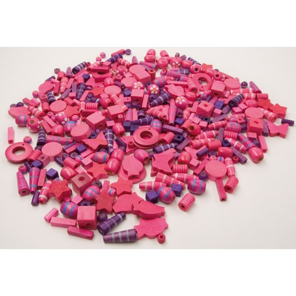 Houten kralen roze en paars