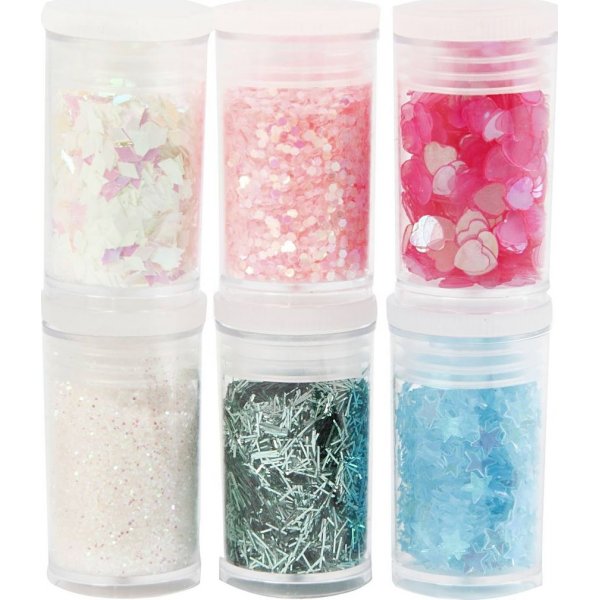 Glitter en pailletten - pastelkleuren - 6 x 5 gr