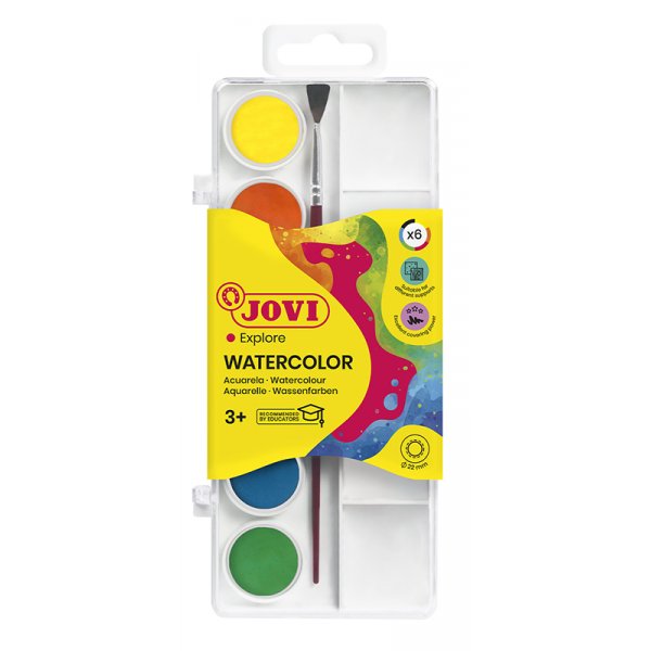 Aquarelset - Jovi - Kit met 6 kleurenkoekjes 1 penseel 1 plastic doosje