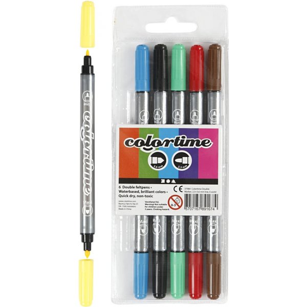 Colortime Dubbele marker - standaardkleuren - 6 st Colortime Dubbele marker - standaardkleuren - 6 st