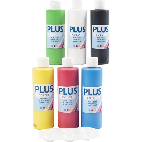 Plus Color Hobbyverf - primaire kleuren - 6 x 250 ml Plus Color Hobbyverf - primaire kleuren - 6 x 250 ml