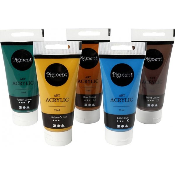 Pigment Art Acrylic - mengkleuren - natuurlijke kleuren - halfglans - 5 x 75 ml