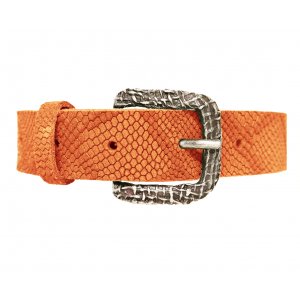 Damesriem van rundleer met krokodillenmotief - Cognac - 90 cm Damesriem van rundleer met krokodillenmotief - Cognac - 90 cm
