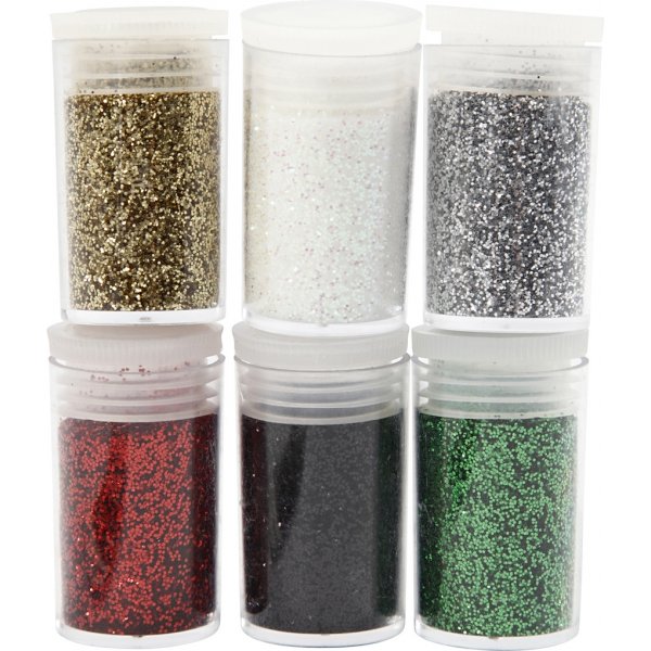 Glitter - gemengde kleuren - 6 x 5 gr Glitter - gemengde kleuren - 6 x 5 gr