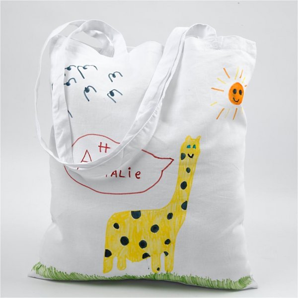 Stoffen tas - wit met lang hengsel - lichte natuur met kort hengsel - 2 x 10 st Stoffen tas - wit met lang hengsel - lichte natuur met kort hengsel - 2 x 10 st