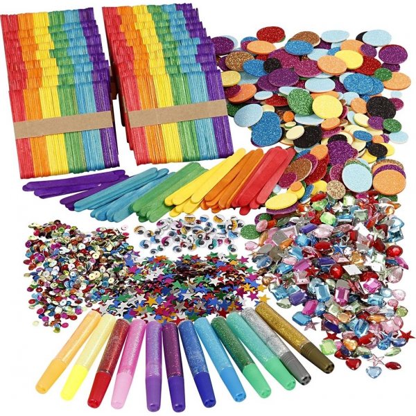 Glitter en houten stokjes - gemengde kleuren