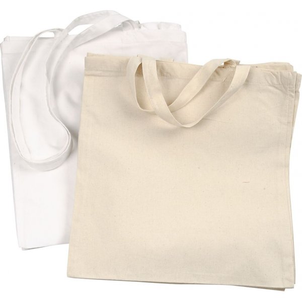 Stoffen tas - wit met lang hengsel - lichte natuur met kort hengsel - 2 x 10 st