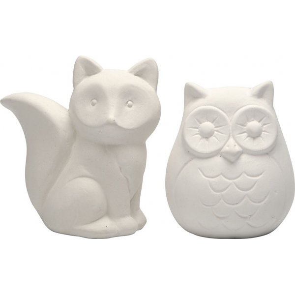 Spaardier - wit - uil en vos - 2 st