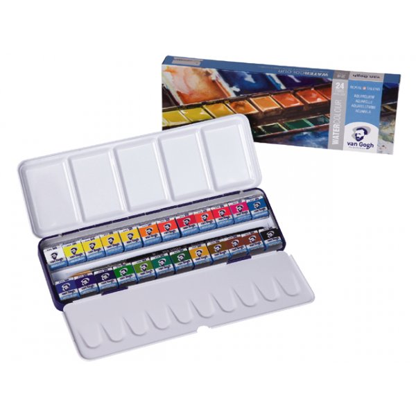 Van Gogh aquarelset in metalen doosje  kopje (24 kleuren)