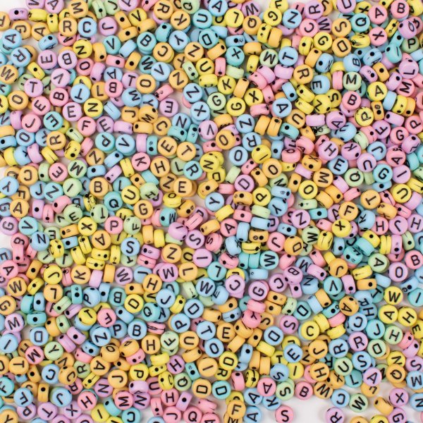 Letterkralen pastel 6,5 x - 6,5 mm - 750 st