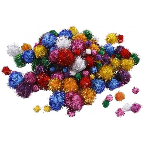Pompons - felle kleuren - glitters - 300 gr Pompons - felle kleuren - glitters - 300 gr