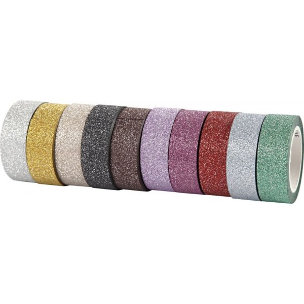 Glittertape/washite tape - gemengde kleuren - 10 x 6 m