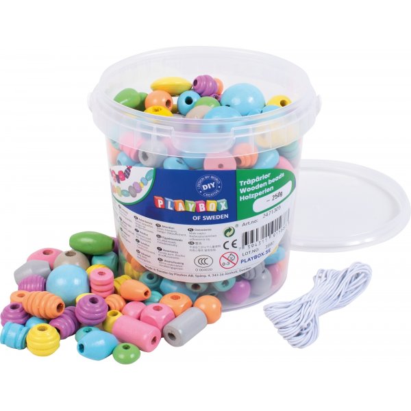 Houten kralen in emmer pastel - 250 g