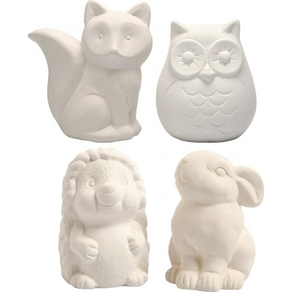 Spaardier - wit - uil - vos - egel - haas - 4 st