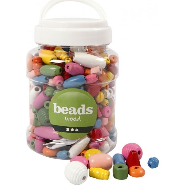 Houten kralen - medium - gemengde kleuren en maten - 400 ml
