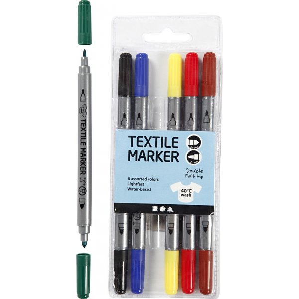 Textielstiften - standaardkleuren - 6 st