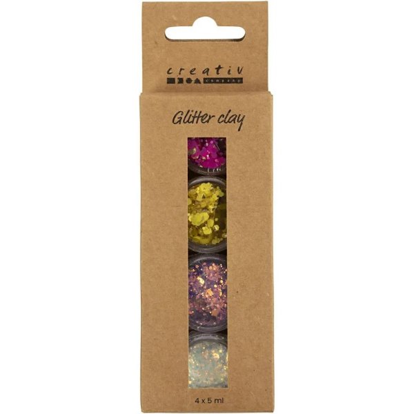 Glitterklei, gemengde kleuren 4x5 ml Glitterklei, gemengde kleuren 4x5 ml