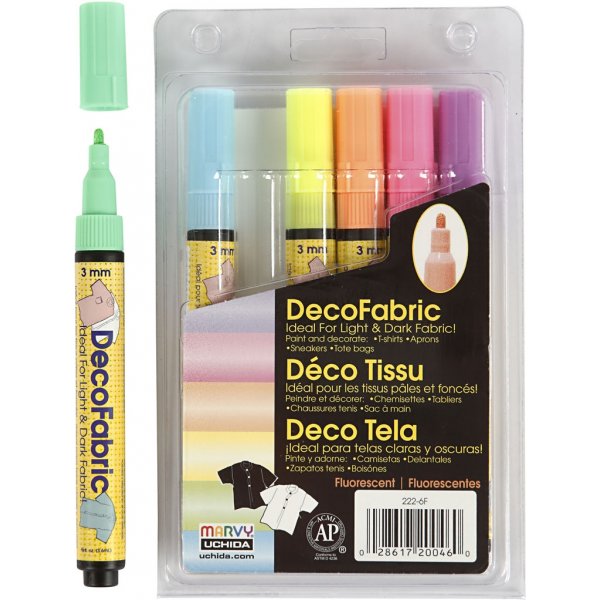Deco textielstiften - 3 mm - neonkleuren - 6 st