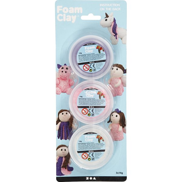 Foam Clay® - roze - paars - wit - glitter, metallic - 3 x 14 gr Foam Clay® - roze - paars - wit - glitter, metallic - 3 x 14 gr
