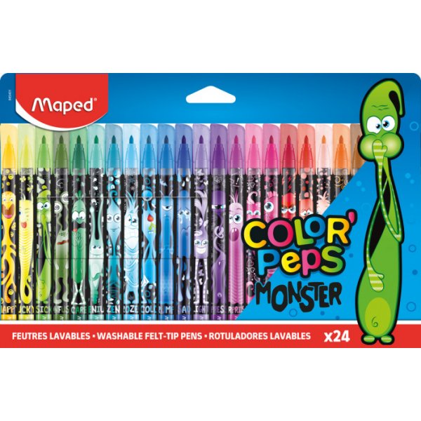 Vezelpotloodset - Maped - Color'Peps "Long life" 24 wasbare potloden monstermotief