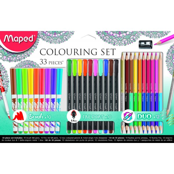 Vezelpen & krijtset - Maped - Set voor ouderen 33-delig