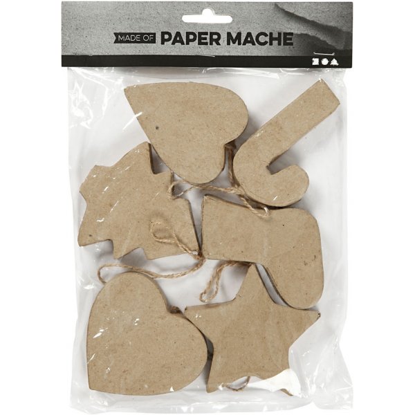 Kerstversiering - papier-maché - 6 st Kerstversiering - papier-maché - 6 st