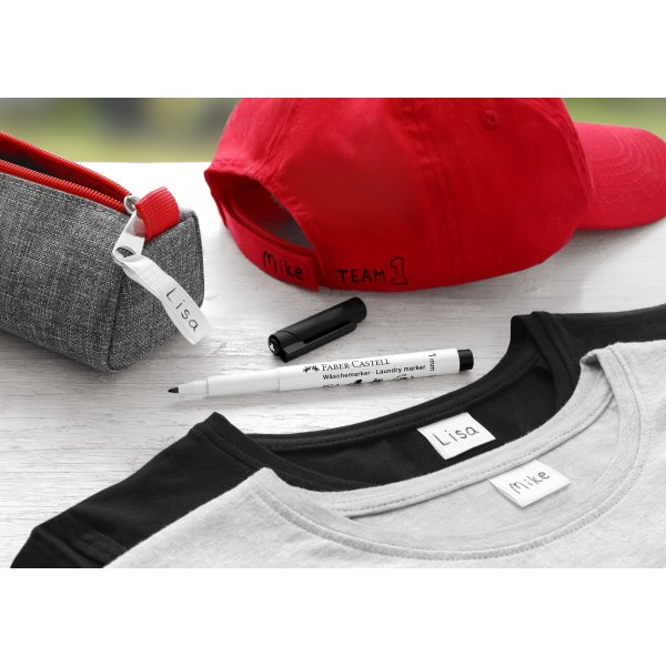 Textielmarkeerpen - Faber-Castell - Waszwart - Ronde punt Textielmarkeerpen - Faber-Castell - Waszwart - Ronde punt