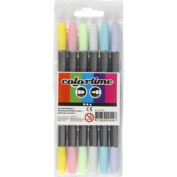Colortime Dubbele marker - pastelkleuren - 6 st