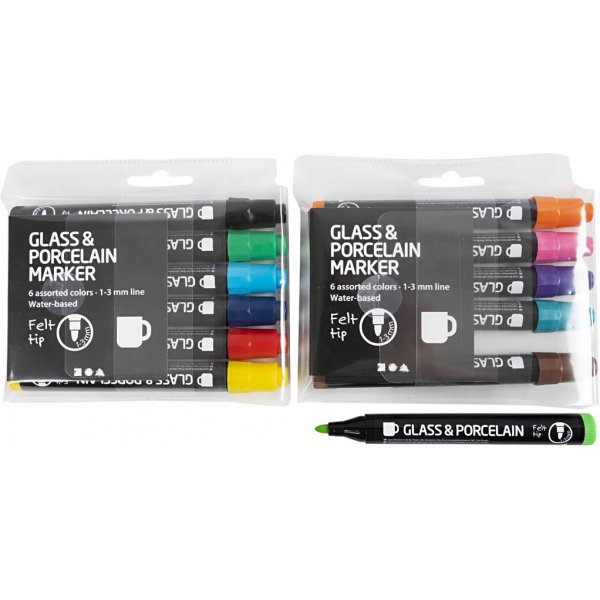 Markeerstiften voor glas en porselein - semi-dekkend - 12 st