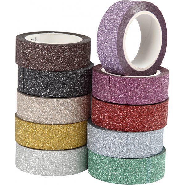 Glittertape/washite tape - gemengde kleuren - 10 x 6 m Glittertape/washite tape - gemengde kleuren - 10 x 6 m