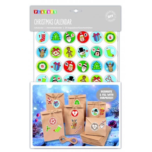 Knutselset Kerstkalender, 24 zakjes, 3 stickervellen Knutselset Kerstkalender, 24 zakjes, 3 stickervellen