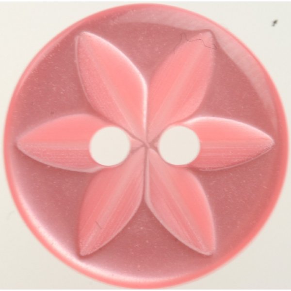 Knoop Rond 2-gaats 14 mm 8st - Roze met bloem