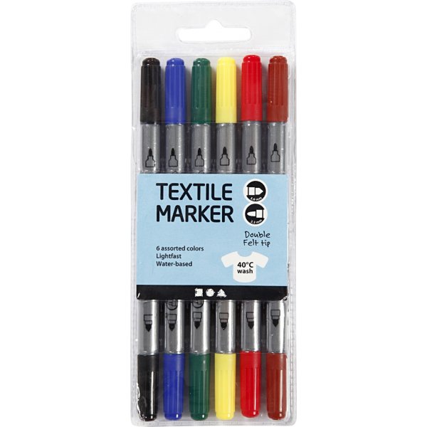 Textielstiften - standaardkleuren - 6 st