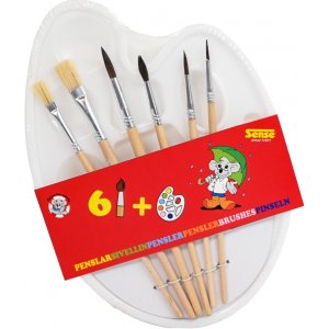 Palet met penselen, natuurlijke haren, set van 6