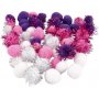 Pompons - paars - lichtrood - wit - 48 st