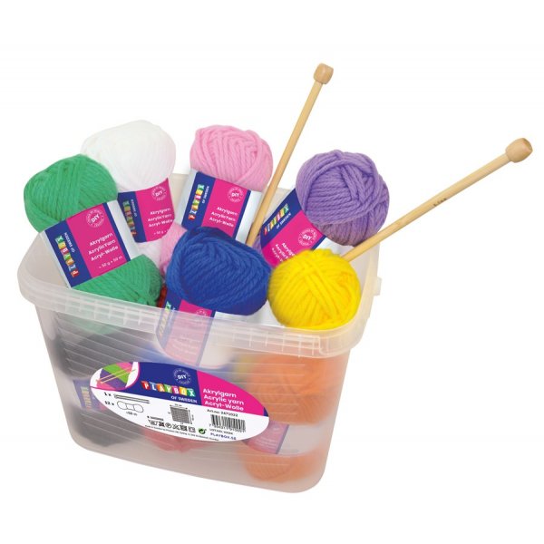 Garendoos - 12 bollen in verschillende kleuren (plus een paar breinaalden)