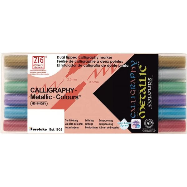 Kalligrafiepen ZIG Metallic - 6 kleuren